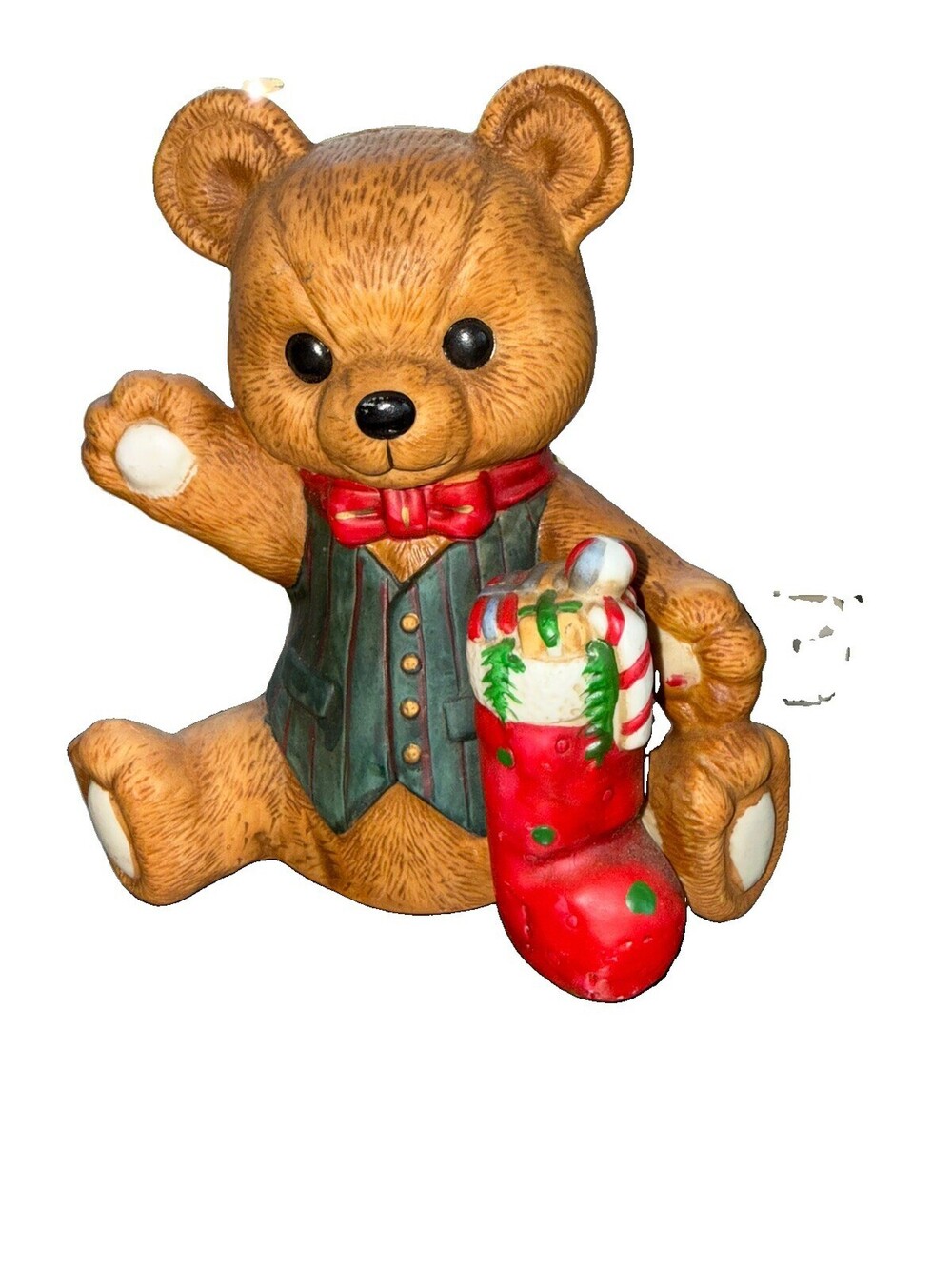 vintage porcelain Christmas Teddy Bear figurine country, cottagecore